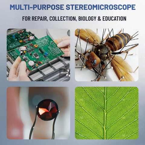 Professional Trinocular Stereo Zoom Microscope With 56 LED Ring Light For Close Up Work 6X To 45X Magnification, WF10X Eyepieces, 0.6X To 4.5X Zoom Objective, 0.5X CTV Trinocular HD Adapter, Camera Ready, for PCB repair and specimen viewing