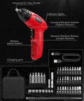 Compact 3.6V Cordless Screwdriver Kit With 50 Piece Bit Set Rechargeable 6 Nm Torque TypeC Fast Charging In 1.5 Hours Lightweight Workhorse Power Tool For Furniture Assembly And Home DIY Red, shown with charging cable and bit set
