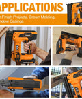 20V Cordless Pro Grade 2 In 1 18 Gauge Nailer And Stapler Kit used for crown molding and window casings applications.