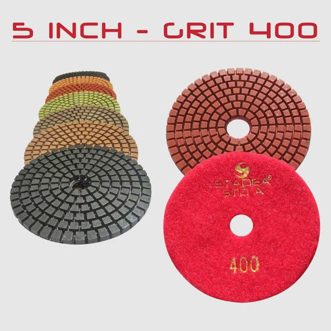 Pro Grade 5 Inch Wet Diamond Polishing Pads Set For Concrete And Stone Grits 50 100 200 400 Standard A Resin Bonded