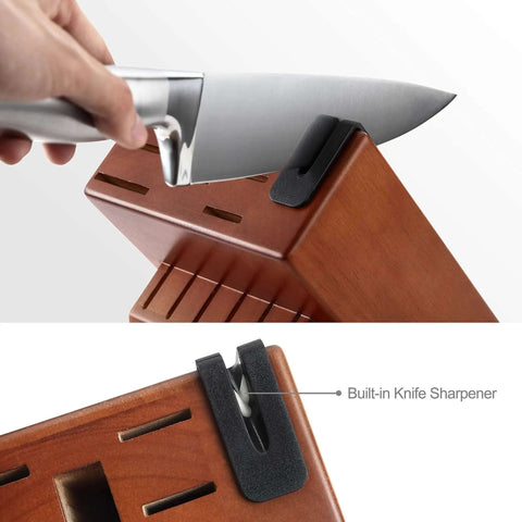 German Stainless Steel Kitchen Knife Set With Built In Sharpener In Self Sharpening Block demonstration