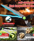 Self Sharpening High Carbon Steel Hedge Trimmers With 2x Leverage Long Handles For Effortless Pruning, Teflon Coated Anti Slip Wavy Blades, Lightweight Garden Shears For Yard Shaping Hedges And Shrubs, Clean One Pass Cuts in action