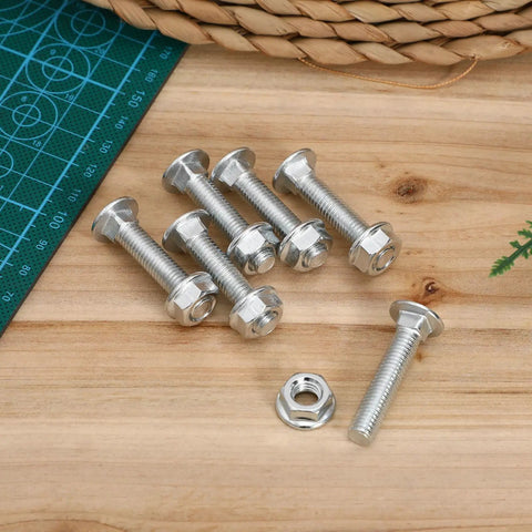 Heavy Duty Carriage Bolt Kit With Nuts And Washers, 20 Sets Carbon Steel Round Neck Bolts on wooden surface.
