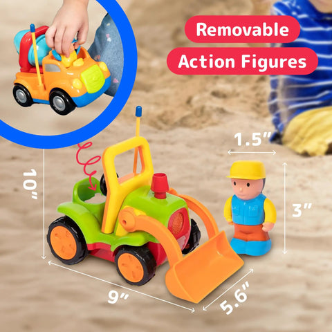 Two Pack Remote Control Cars For Toddlers, Truck And Tractor RC Toys with removable figures, images showing size and details