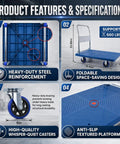 Heavy Duty Foldable Push Cart Dolly, 660 Lbs Moving Platform Truck with steel framing and smooth rolling swivel wheels.