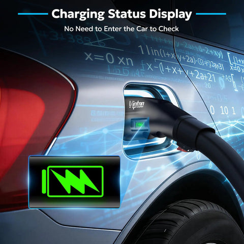 Tesla Nacs To J1772 Ev Charger Adapter 60Amp 250Volt UL 2252 Certified charging status display on electric vehicle.