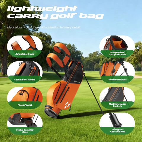 Kids Golf Club Set For Ages 6 To 8 With Stand Bag Right Hand Driver 7 8 Iron 9 P Iron Putter And Headcover detailed golf bag features