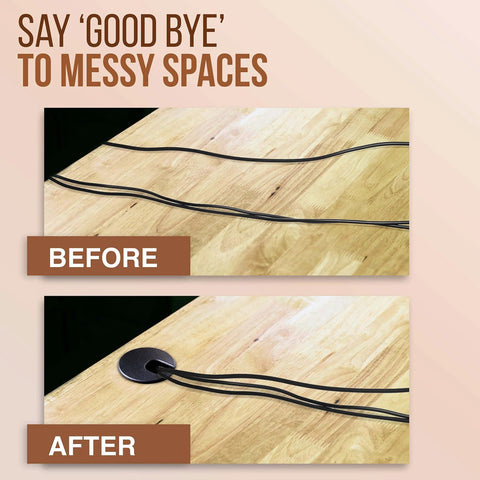 Before and after using Desk Grommet 2 Inch Cable Hole Cover Pack Of 5 Black ABS Plastic Wire Management For Desks And Tables
