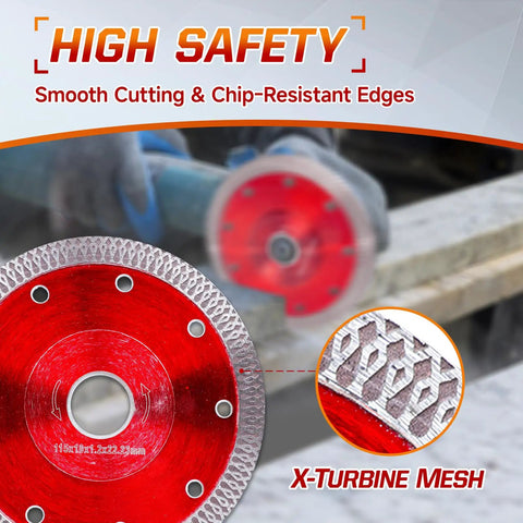Ultra Thin Diamond Saw Blade 4.5 Inch For Angle Grinder And Tile Cutter With X Teeth Turbo Mesh Rim for clean cuts