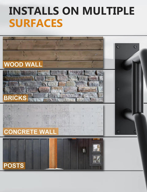Durable Wrought Iron Wall Mounted Handrail For 1-3 Indoor Steps, installs on wood, brick, concrete, and posts surfaces.