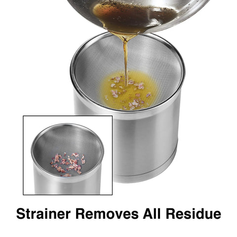 Stainless Steel Jumbo Grease Container With Removable Strainer And Snug Lid For Fryer Oil Bacon Drippings Lard And Ghee