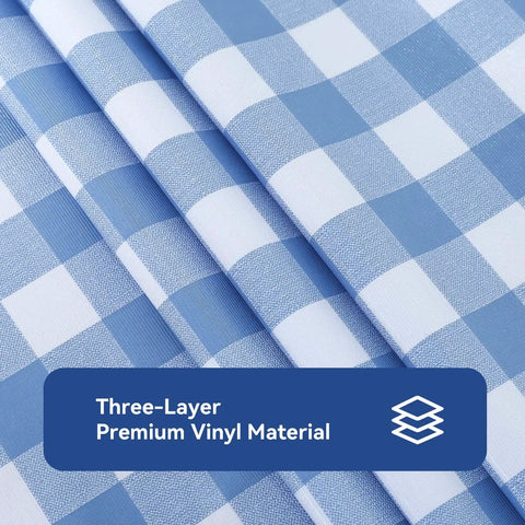 Buffalo Gingham Waterproof Vinyl Tablecloth Heavy Duty Wipeable Checkered Table Cover Outdoor Patio Picnic Camping 54 X 78 Inches Light Blue Spillproof PVC Protector