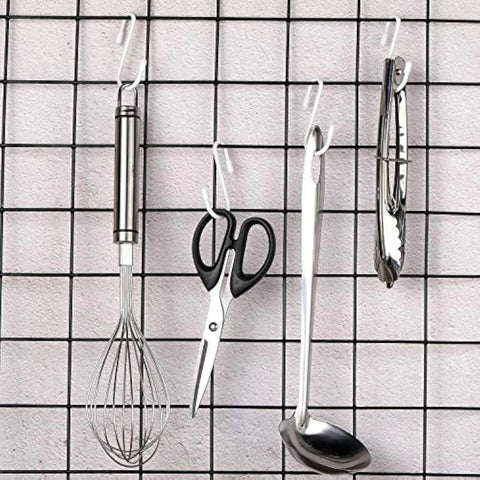 36 Pcs White S Hooks For Hangin Heavy Duty S Shaped Iron Hangers Non Slip Rack holding kitchen utensils on wire grid