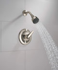 Single-Handle Shower Faucet Trim Kit With Single Spray Touch-Clean Shower Head Brushed Nickel Finish Valve Not Included Fits Peerless Tub And Shower Valves Rough-In Easy Clean Rubber Nozzles No-Fuss Modern Bathroom Upgrade showing water flow
