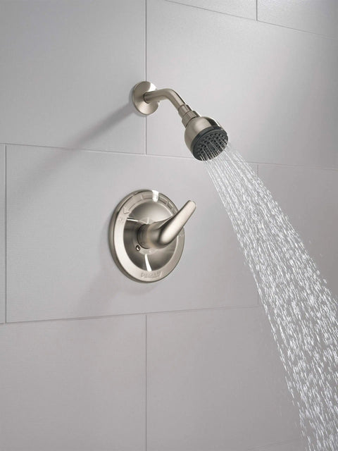 Single-Handle Shower Faucet Trim Kit With Single Spray Touch-Clean Shower Head Brushed Nickel Finish Valve Not Included Fits Peerless Tub And Shower Valves Rough-In Easy Clean Rubber Nozzles No-Fuss Modern Bathroom Upgrade showing water flow