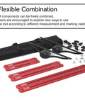 No Sweat Stair Tread Gauge Tool That Hits Marks Dead On With Extendable Folding Ruler And Hidden Screw Rail Guide For Fast Woodworking Layouts And Diy Step Projects, flexible components, red measurement tools.