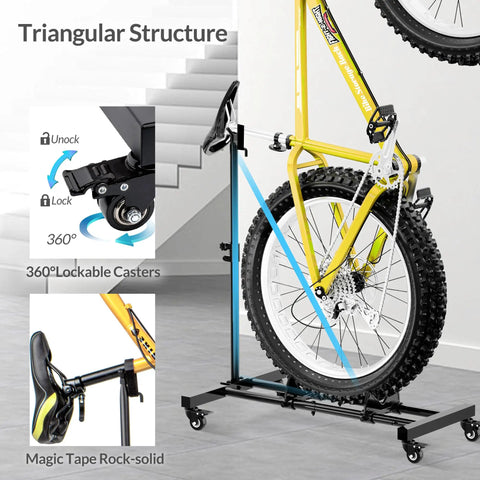 Vertical Bike Stand Freestanding Rack With Adjustable Height For 29 Inch Wheels 360 Degree Lockable Wheels Portable Indoor Bike Holder For Garage Or Apartment