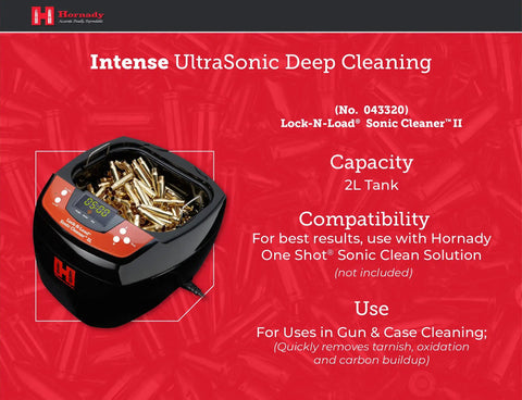 Top Shelf 80 Watt Heated Ultrasonic Case Cleaner 2 Liter Tank showing brass cases in the tank for gun parts cleaning.