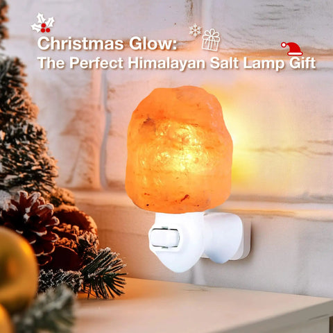 Himalayan Salt Lamp Night Light Plug In With 360 Degree Rotatable Wall Plug And Extra Replacement Bulbs Handcrafted Pink Crystal Rock Salt For A Cozy Bathroom Or Bedroom Ambience And Relaxed Vibe glowing in a festive setting