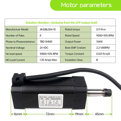 24V DC Brushless Spindle Motor 10800 RPM 104W Air Cooled ER8 Spindle with motor parameters
