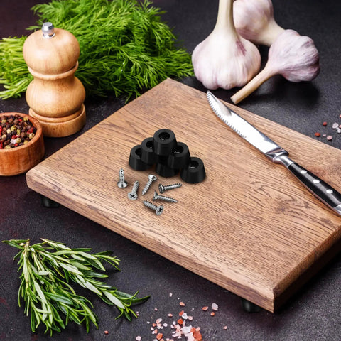 Durable PVC Furniture Feet Pads With Adhesive Backing 120 Sets Rubber Leg Bumpers shown with screws on cutting board