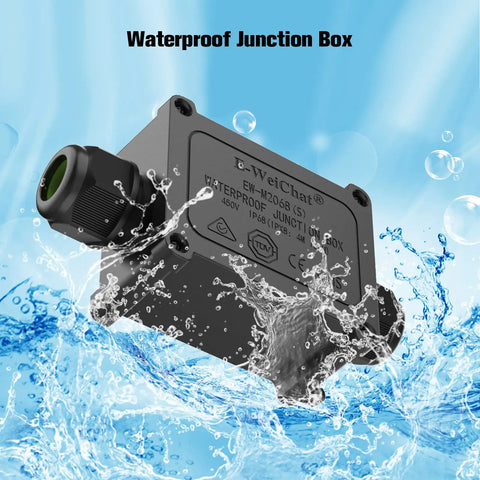 Two Pack IP68 Waterproof Junction Box Two Way Outdoor Underground Electrical Box For Street Lights Buried Lamps Weatherproof Wiring Connector 40A 450V 82X66X42MM Four Position Terminal Block Compatible With 5 To 9 MM 9 To 12 MM And 10 To 14 MM Wires. waterproof junction box with cable gland and water splash graphic