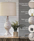 Cozy Farmhouse Table Lamps Set of 2 With USB Charging Ports, 3 Way Dimmable Rustic Wood Finish showing lamp details and features.
