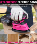 Detail Sander 13000 RPM Compact Electric Sanding Tool With 1 2A 140W Motor in use on wooden furniture corner, handheld operation