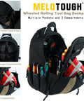 Rugged Rolling Tool Backpack With Wheels 26 Pocket Organizer For Electricians Carpenters HVAC And Welders Built To Last