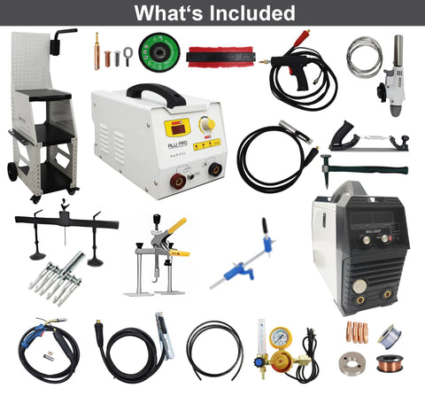 Stud Welder Dent Repair Kit For Aluminum Auto Body And Sheet Metal Pro Grade All In One Welder For Aluminum Steel Iron Dent Puller Welding Gun Heat Gun Shelf 220V Power components displayed