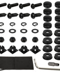Pro Grade Anti Theft License Plate Screws Set With Rust Resistant Stainless Steel Bolts includes screws, washers, and nuts for secure tag mounting.