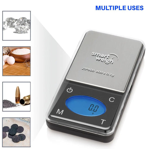 Ultra Slim Digital Pocket Scale 600g Capacity At 0.1g Increments With Counting Feature, gram mode on blue LCD display