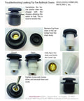 Troubleshooting guide for tip-toe bathtub drain with parts and instructions on fixing leaks