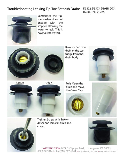 Troubleshooting Leaking Tip Toe Bathtub Drains with Open and Closed Views of Heavy Duty Tip Toe Bathtub Drain Plug With One Hole Overflow Cap Oil Rubbed Bronze Finish Easy Swap Smooth Glide Press Action For Dependable Bathroom Fixes