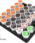 Ultra Slim Keurig K Cup Pod Organizer Tray For Kitchen And Office No Mess Waterproof And Washable Drawer Insert That Holds 36 Pods 12.5 By 12.5 Inches Made In USA with pods