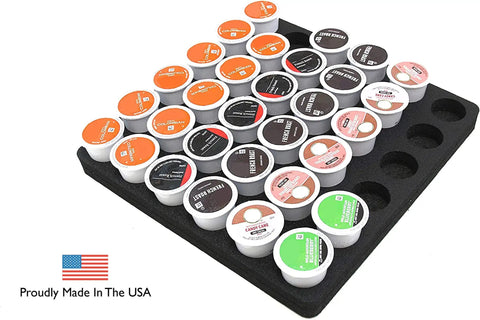 Ultra Slim Keurig K Cup Pod Organizer Tray For Kitchen And Office No Mess Waterproof And Washable Drawer Insert That Holds 36 Pods 12.5 By 12.5 Inches Made In USA with pods