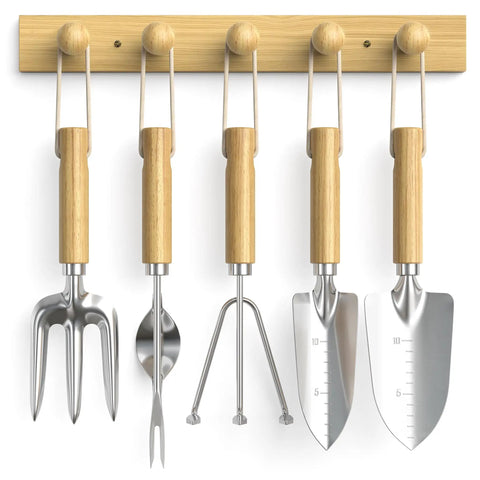 outdoor garden tool set Wood Wall Hook Organizer Garden Tool Set 6-Piece With 5 Dope Wooden Hooks For Wall Mount Rust Proof Outdoor Garden Tools Storage Rack Great Gift For
