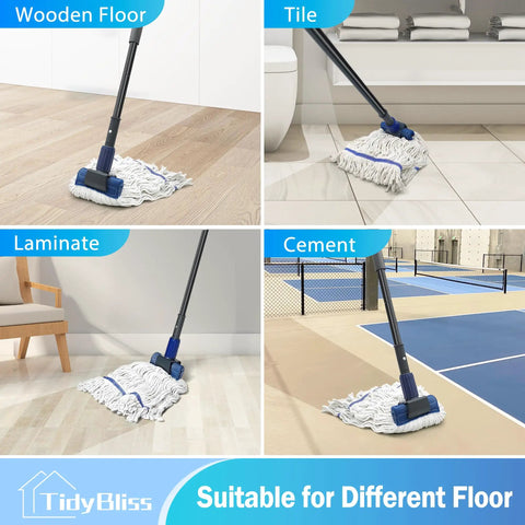 Heavy Duty Commercial String Mop With Extension Handle Absorbs Liquids And Debris Fast on wood, tile, laminate, and cement floors.