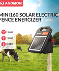 Portable Solar Fence Charger With Day Night Mode Up To 10 Miles Of Coverage, 0.16J Energizer With Rechargeable Solar Panel on T-post