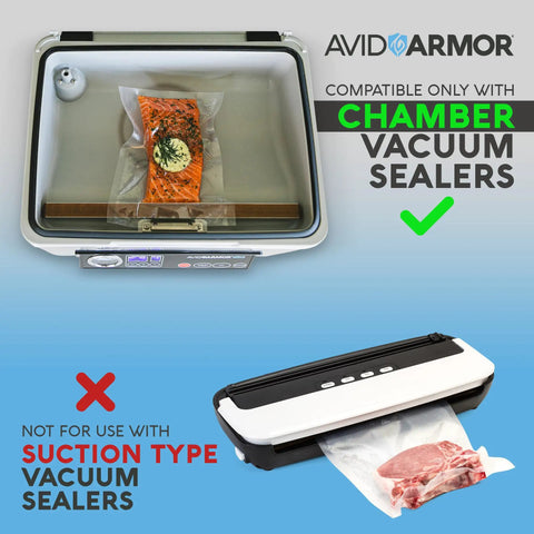 Chamber Vacuum Sealer Pouches Set Pro Grade 3.5 Mil Heavy Duty BPA Free Bags Pre Cut Assorted Sizes in vacuum sealer with salmon