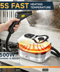 Ultra Powerful 2500W Handheld Steam Cleaner For Home in action, blasting grease from stove hood with steam.