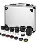 1.25 Inch Telescope Eyepiece And Filter Kit With Five Plossl Eyepieces And A 2X Barlow, Seven Filters, Aluminum Case Displayed