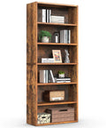 6 Tier Bookcase With Open Shelves 63 Inch Tall Rustic Brown Open Bookshelf For Living Room And Home Office