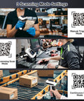 Image showing All In One 1D And 2D Barcode Scanner With Bluetooth Wireless Connectivity, Setting Keypad And LCD Display in use in retail and warehouse settings.