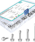 Heavy Duty 150 Piece Self Drilling Screws Kit Stainless Steel Rust Resistant Hex Washer Head Tek Screws For Sheet Metal