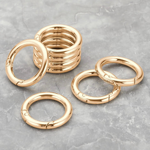 1 Inch Key Ring Clip Set, 8 Pack Round Carabiner Clips For Keys Bags Purses, light gold stacked on grey background
