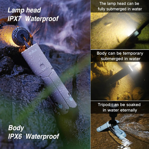 Telescoping Camping Light With 12000mAh Battery, Collapsible Magnetic Lantern submerged in water showing IPX6 and IPX7 waterproof functionality