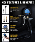 Dual Head Presta Schrader Air Chuck With Digital Tire Gauge And Inflator 3 To 200 PSI Precision displayed with features