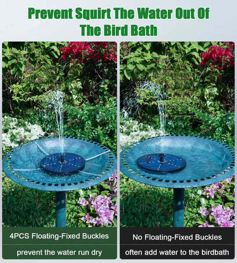 Solar Fountain Pump With Battery Power 4W Bird Bath Kit in garden to prevent water splashing with fixers, flowers around