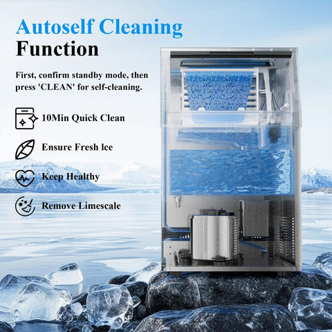 High Capacity Ice Maker Machine For Restaurant And Home That Delivers 110 Lbs Per Day, No Fuss 50 Ice Cubes Per Batch, self cleaning feature